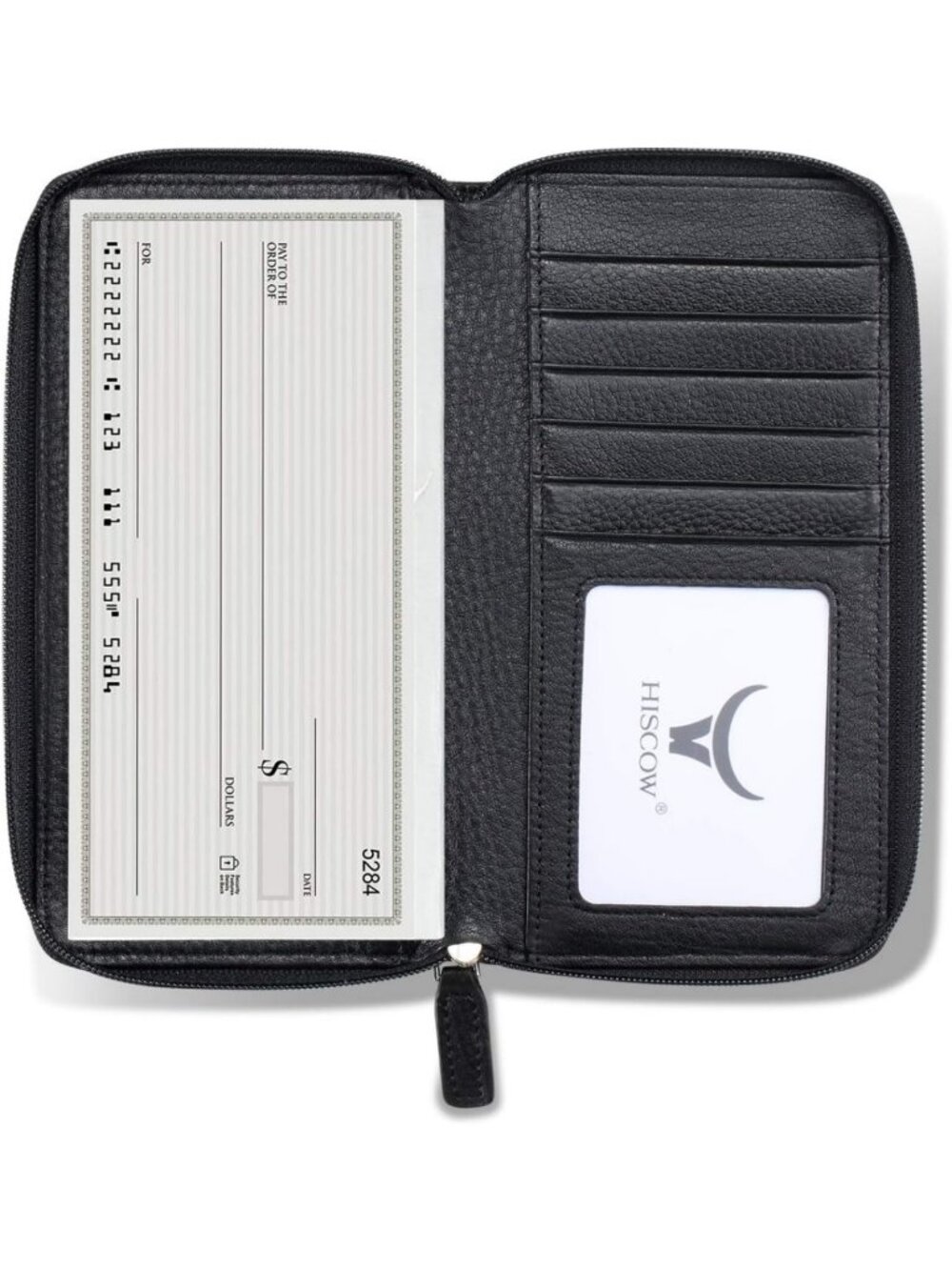 Stylish Pebbled Black Leather Checkbook Cover & Zippered Wallet for Women